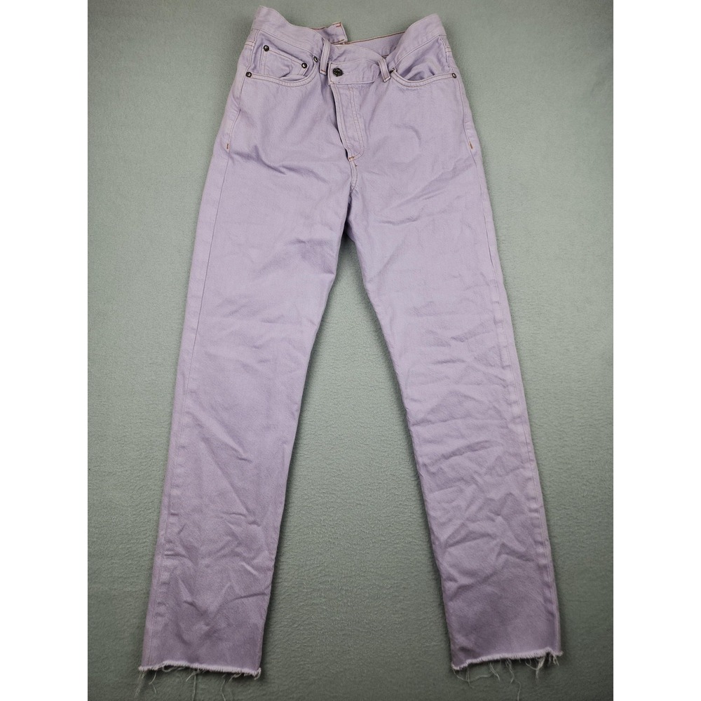 AGOLDE Criss Cross Straight Jeans Womens 27 Purple High Rise Raw Hem Denim Pants
